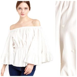 White Pearl Accent Off The Shoulder Top